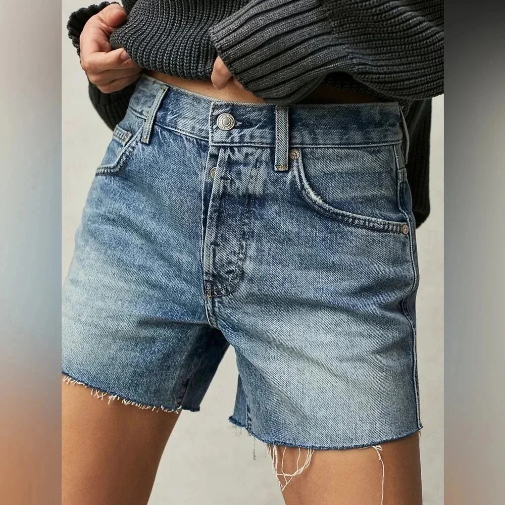 Free People We The Free Ivy Mid Rise Denim Jean Short Size 25